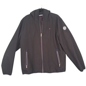 Tommy Hilfiger Men's Black Hooded Softshell Jacket Zip Up Logo Patch Size XXL